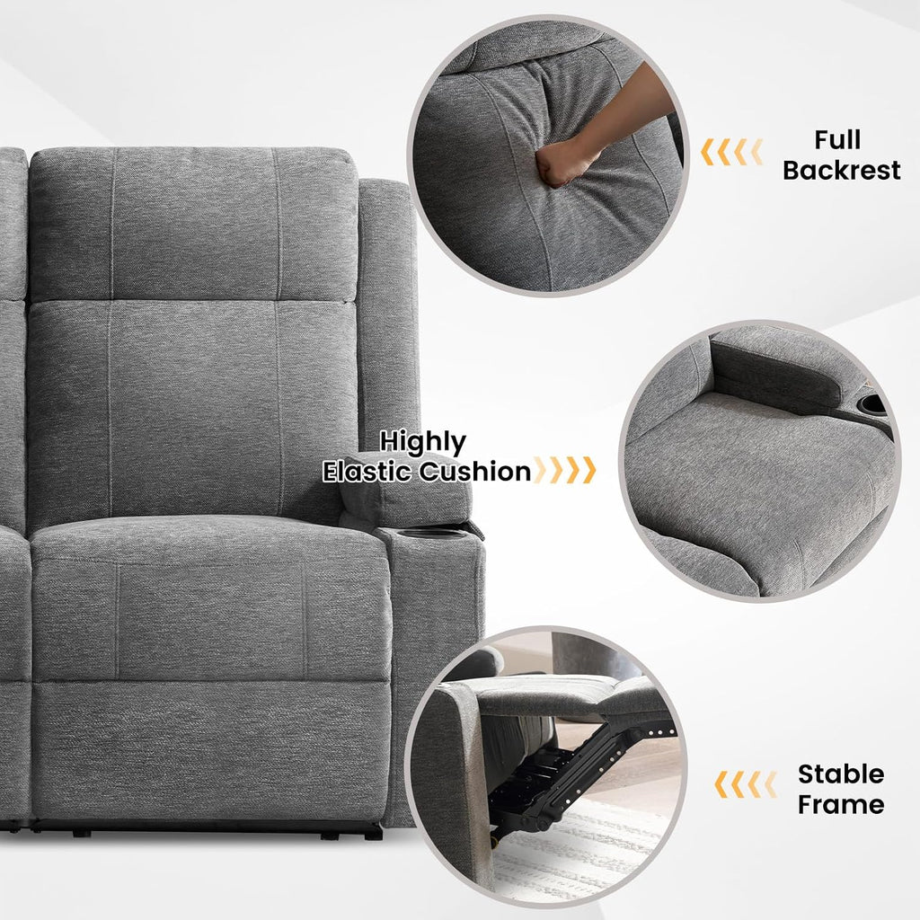 Loveseat Recliner Sofa,RV Loveseat Reclining Couch with Drop Down Table/ 4 Cup Holder/Hidden Storage, Wall Hugger Recliner Sofa for Living Room & Home Theater & RV