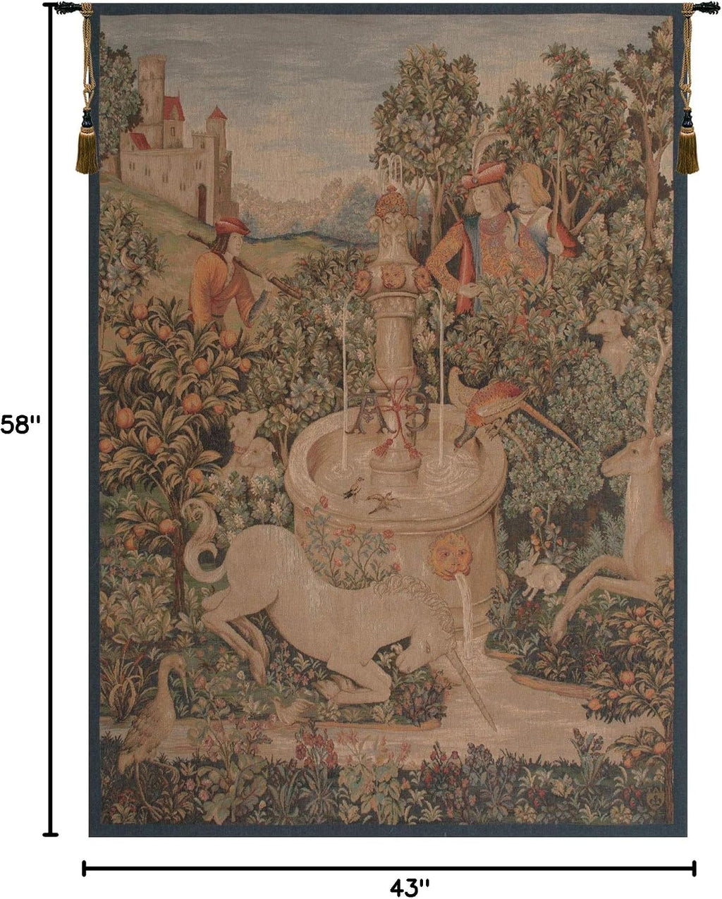 Charlotte Home Furnishings Inc. Licorne A La Fontaine I French Tapestry Wall Hanging 58 X 43 Inch Viscose Cotton And Polyester Blend Wall Art Perfect For Home Decor Room Decor And Wall Decor