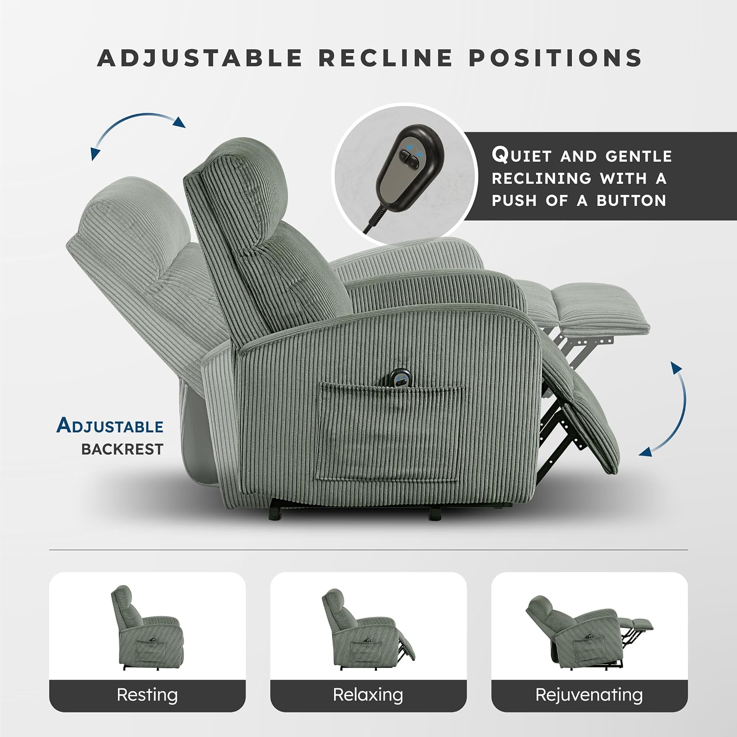 Lexicon Power Lift Recliner Chair for Elderly with Remote Control, Gentle Lift Motion, Side Pocket Armrest, Corduroy Upholstered Electric Recliner for Living Room/Bedroom, Easy Assembly, Green