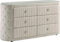 Coaster Home Furnishings - Sonya - Wood - Boucle Upholstered 6-Drawer Dresser with Crystal Hardware, Tufted Panels and Glass Top - Bedroom - Ivory - 360113
