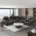 Lexicon Modern 3-Piece Power Reclining Sectional Sofa, Wall Hugger Faux Leather Sectional Couch, with Consoles, Speakers, Subwoofer and Led Lighting, for Living Room/Office/Apartment, Dark Brown