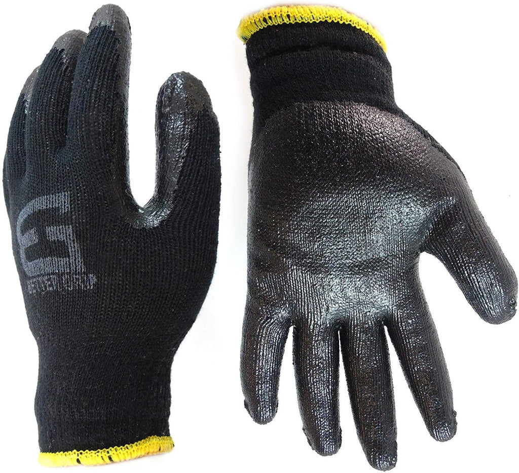 Heavy Duty Premium Knit Latex Palm Gloves, Double Dipped Coating, Black/Black (BGEBBLK,300)
