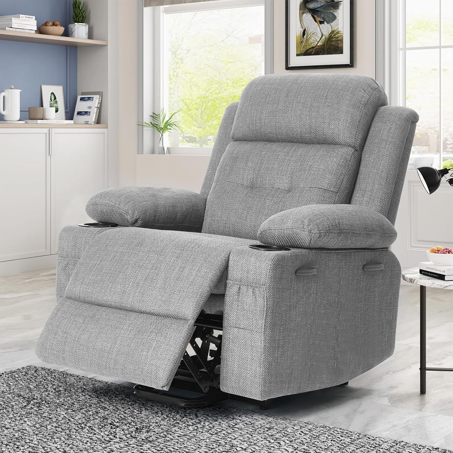 Polar Aurora Power Lift Chair for Elderly,Electric Recliner Chair with Heating and Vibrating Massage,Living Room Chair with Adjustable Back,Thickened armrest,USB Ports,2 Cup Holders,Gray