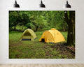 Trykid 20x10ft Yellow Tent Jungle Lush Backdrop Verdant Forest Remote Campsite Tapestry Photography Background for Outdoor Adventure Nature Scout Party Decoration Photo Studio Prop Fabric