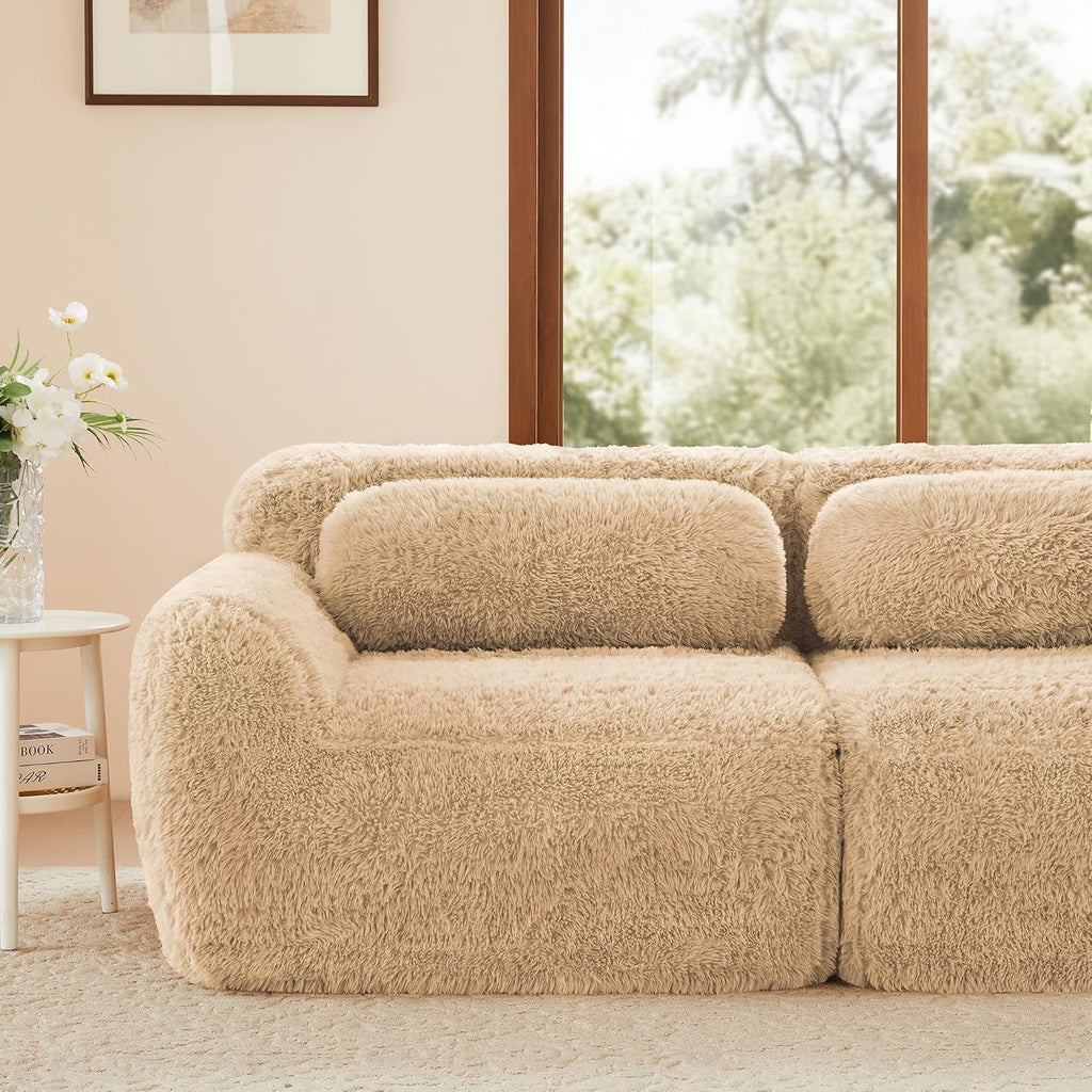 80-Inch Boneless Love Seat Couches in a Box, 2 Seat Modular Foam Cloud Sofa Floor Compressed Loveseat Couch W/Angle Armrests for Home Apartments Bedroom Living Room