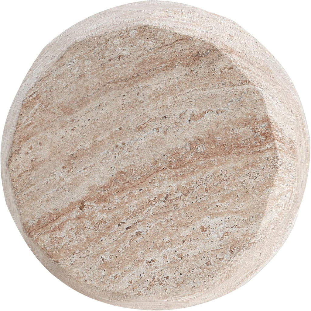 Christopher Knight Home Jaym 18.25' H Indoor Outdoor Accent Side Table, Patio Decorative End Table, Polygon Lightweight Concrete Garden Stool for Patio Balcony & Garden Decor, Travertine