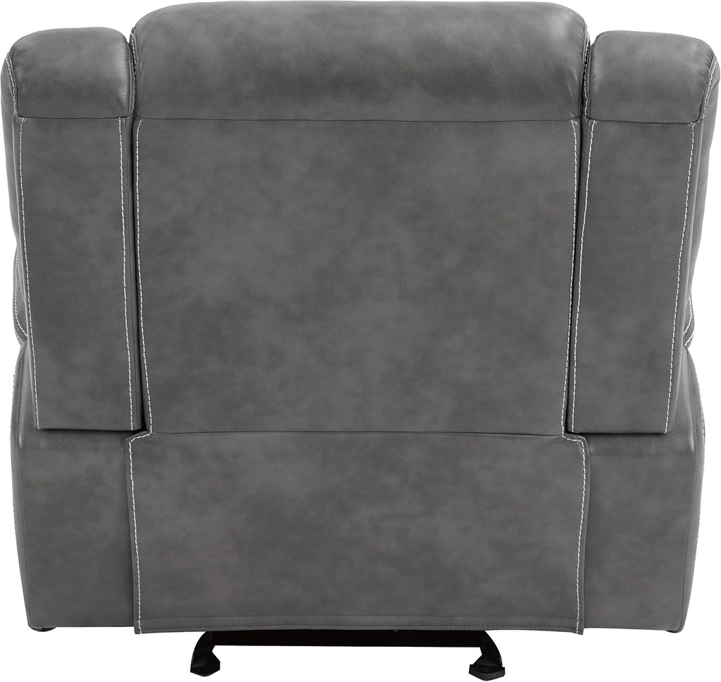 Coaster Home Furnishings - Conrad - Leatherette Upholstered Glider Recliner Chair with Overstuffed Arms, Pocket Coil Seating, and Ergonomic Lever - Living Room - 33-Inch - Gray - 650356