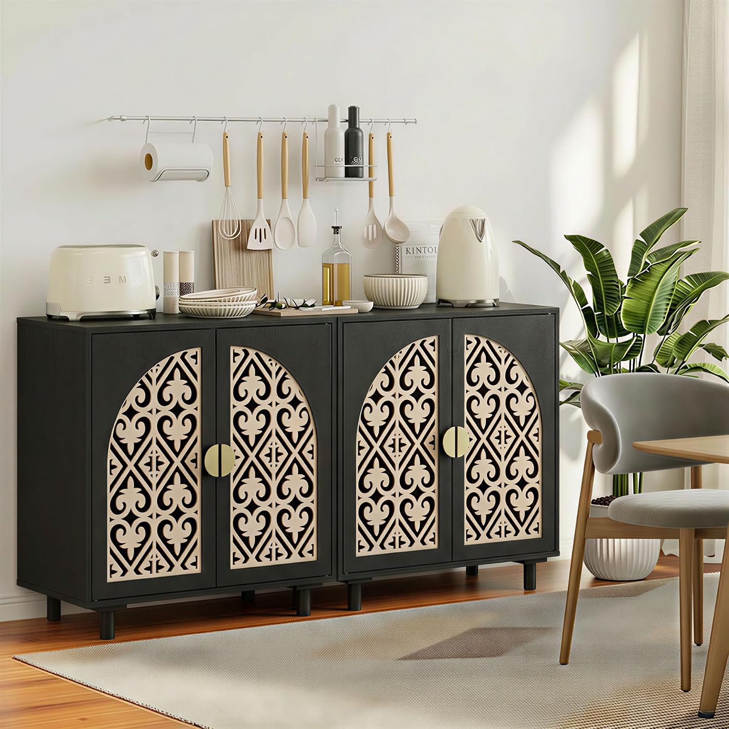 Decorative Storage Cabinet, Sideboard with Magnetic Latch, Adjustable Shelf, 29.84 x 15.75 x 31.57 Inches (2 Pieces)