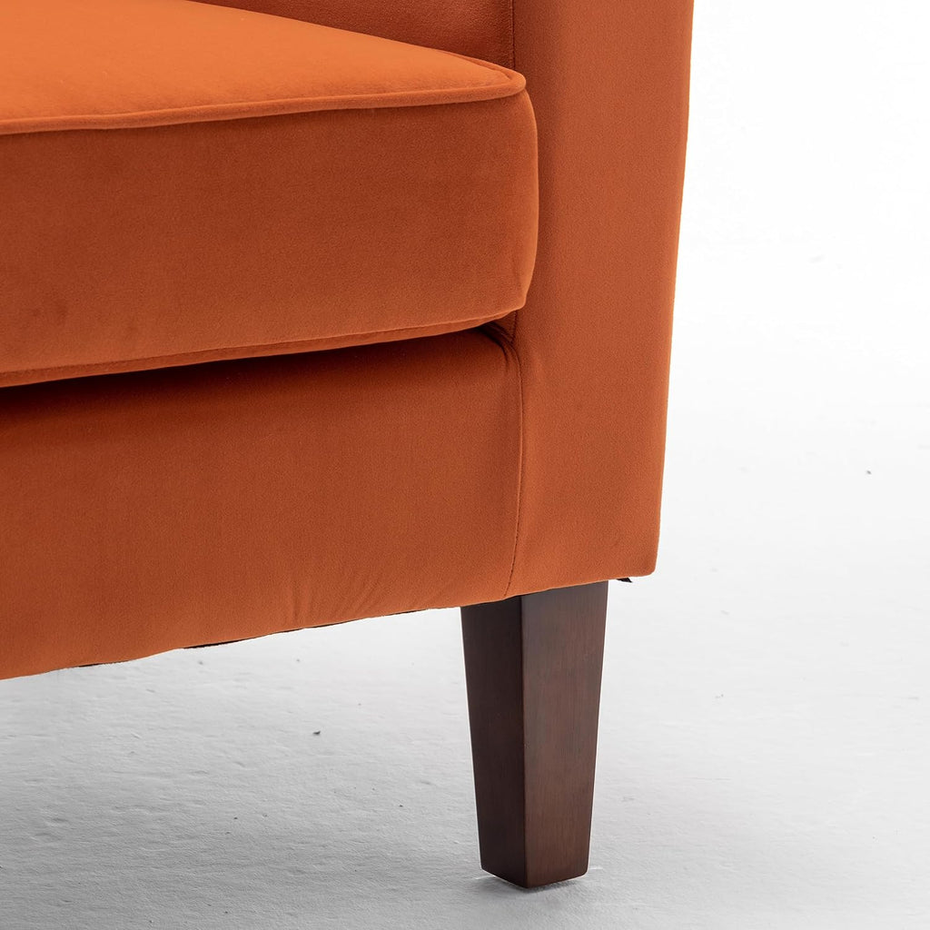 Container Furniture Direct Contemporary Accent Arm Chair with Birch Wood Frame and Velvet Upholstery, Armchair for Office and Living Room Decor, Removable Cushions, Orange