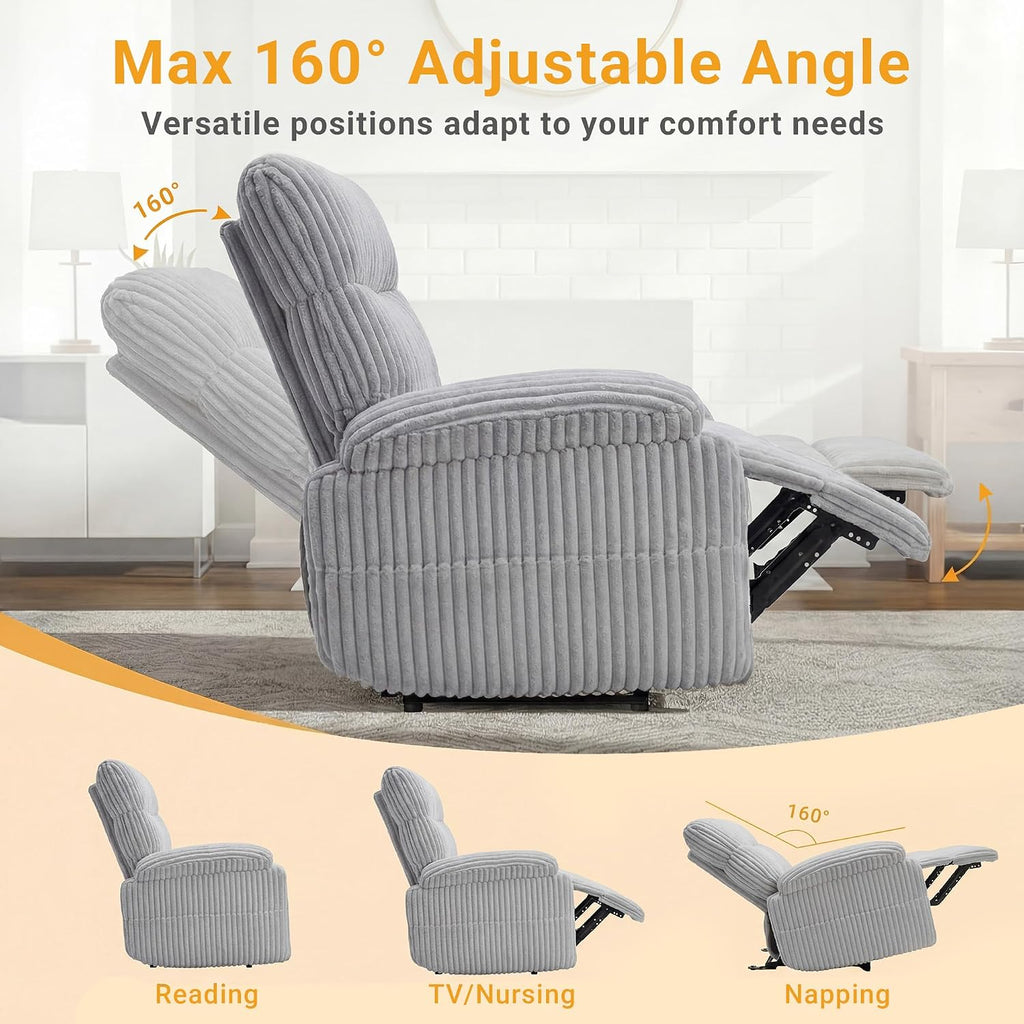 Claiks Electric Zero Gravity Recliner Chair, Corduroy, Grey | Zero Gravity, Adjustable, Electric, Side Pocket