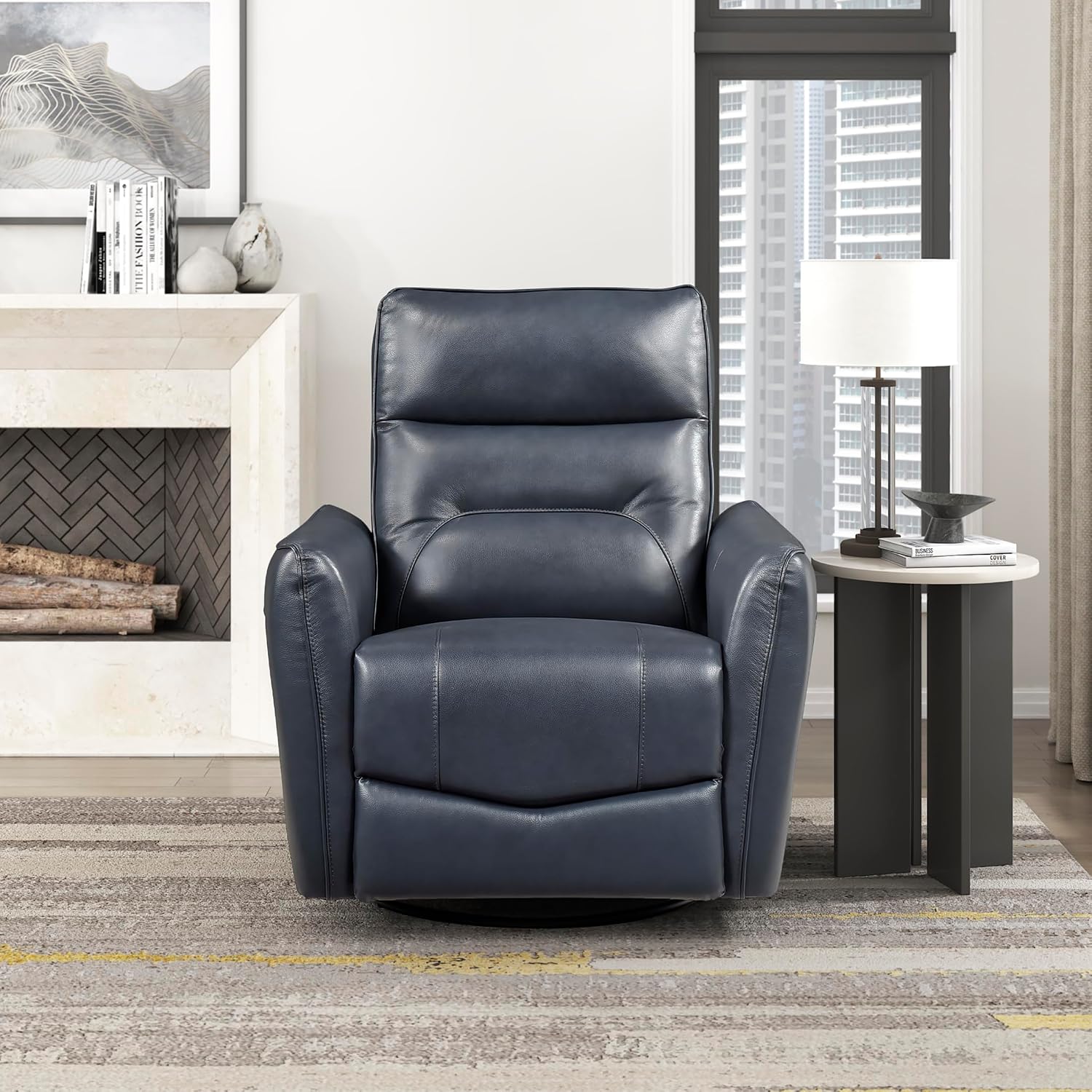 Lexicon Swivel Glider Reclining Chair, Top Grain Leather Match Manual Recliner, Comfy Nursery Glider Recliner, Swivel Reclining Chair for Living Room/Office/Bedroom/Apartment, Dark Blue