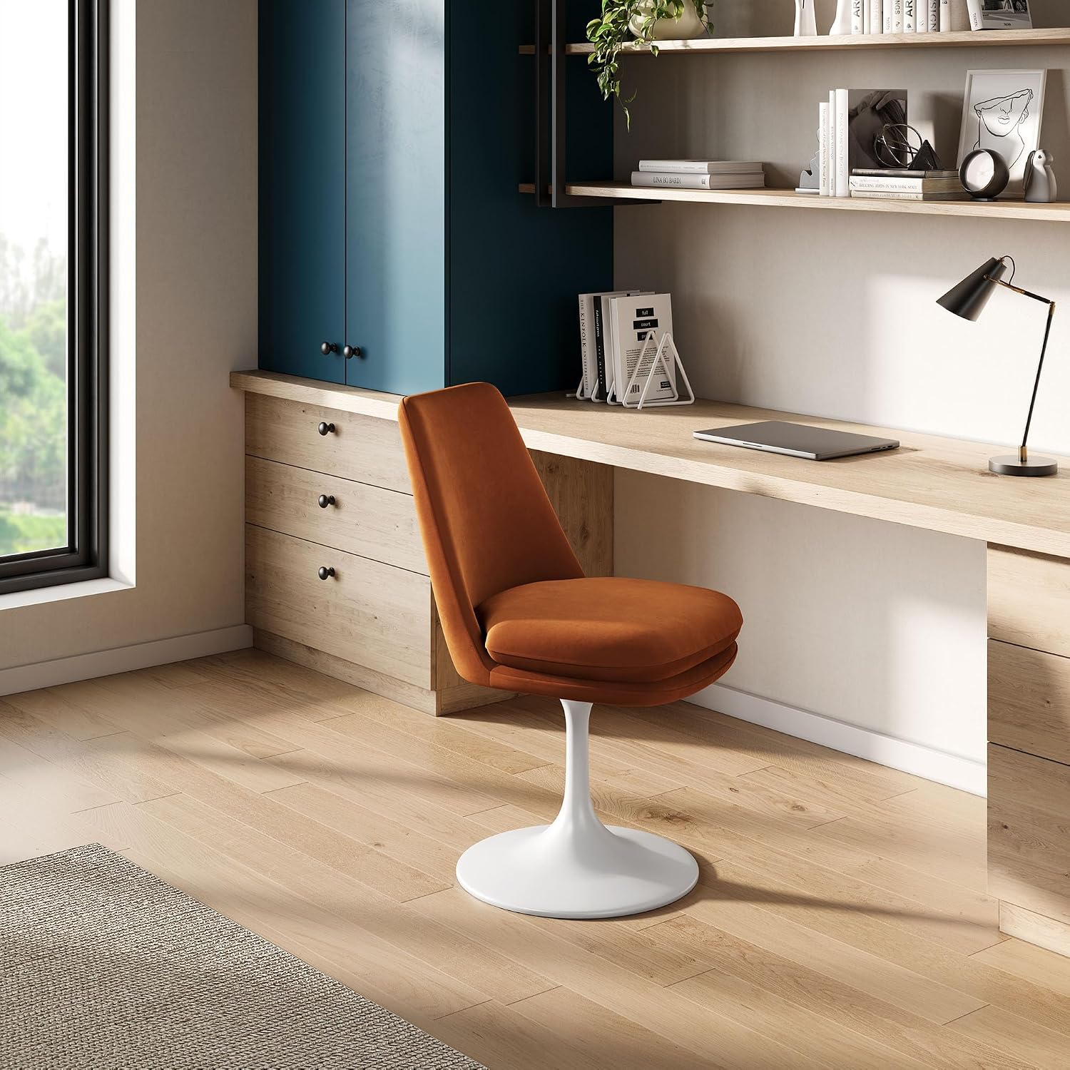 Modway Lippa Velvet Swivel Dining Side Chair in White Rust - Armless Accent Chair with Stain-Resistant Performance Velvet Upholstery - 360° Rotating Office Chair
