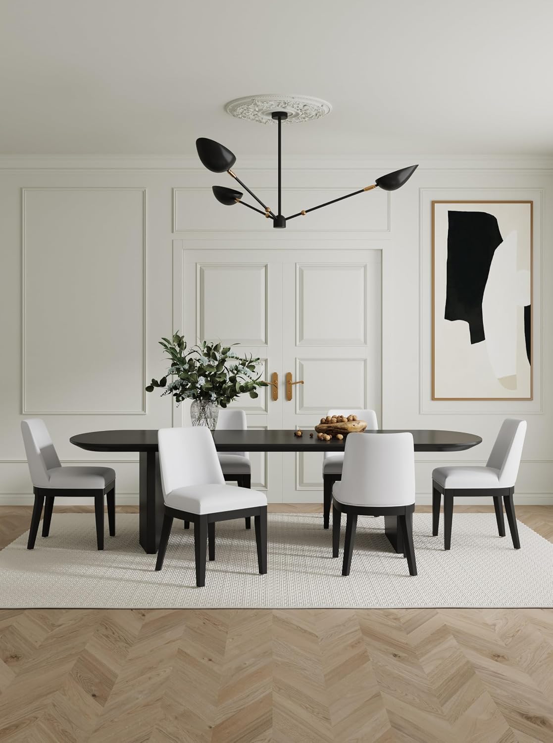 Manhattan Comfort Gansevoort Modern Faux Leather Dining Chair with Solid Beech Wood Frame, Upholstered Accent Furniture for Kitchen Table or Office, Set of 2, Cream