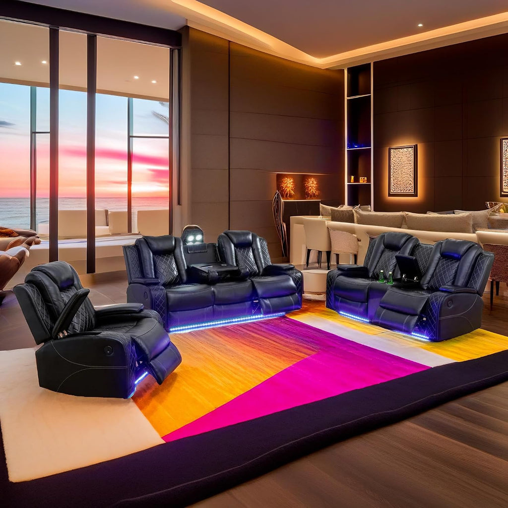 Max Power Recliner Living Room Set with LED for Living Room, Dormitory, Guest House, Playroom, Airbnb,Apartment