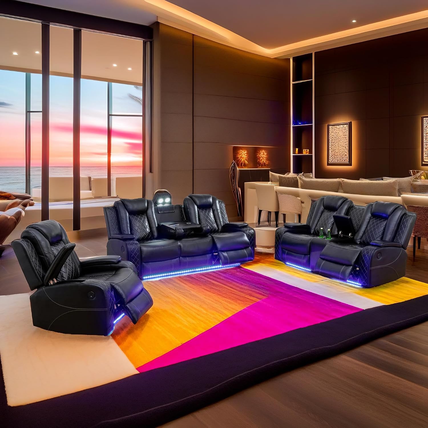 Max Power Recliner Living Room Set with LED for Living Room, Dormitory, Guest House, Playroom, Airbnb,Apartment