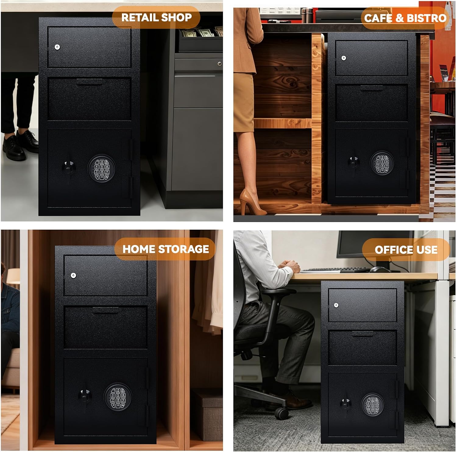 KAER 6.5 CuFt Drop Safe for Business, Cash Safe with Drop Slot, 68 lbs Heavy Duty Money Safe Box with Deposit Slot, Anti-Theft Safety Boxes for Home Floor Safe, Quick Access Digital Keypad Keys