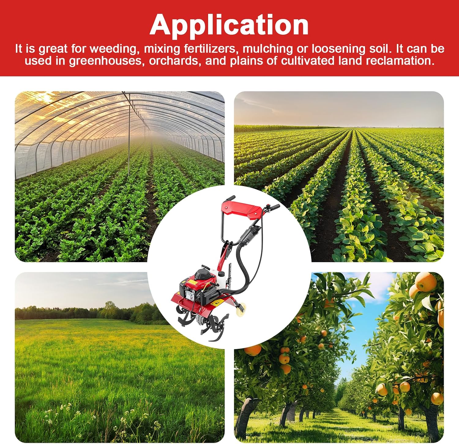 Mini Tiller Cultivator, 63CC 4-Stroke Gas Powered Tiller Cultivator 8500-9000rpm Speed 1600W Garden Yard Rototiller Tilling with Fuel Tank Cordless Tiller Cultivator for Gardening