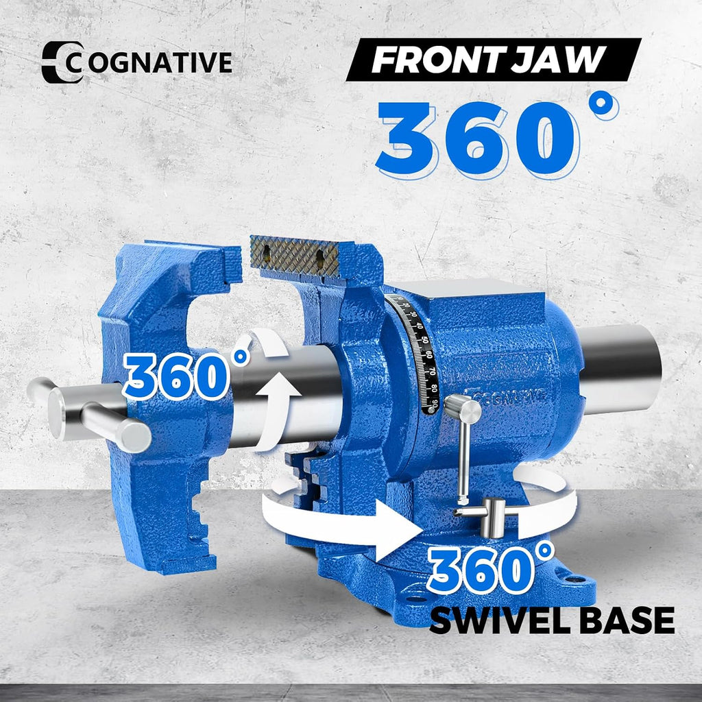 5-Inch Heavy Duty Bench Vise Ductile Iron Bench Vise 360° Multi-Purpose Bench Vice with Anvil, Clamp force 4000KG, Blue