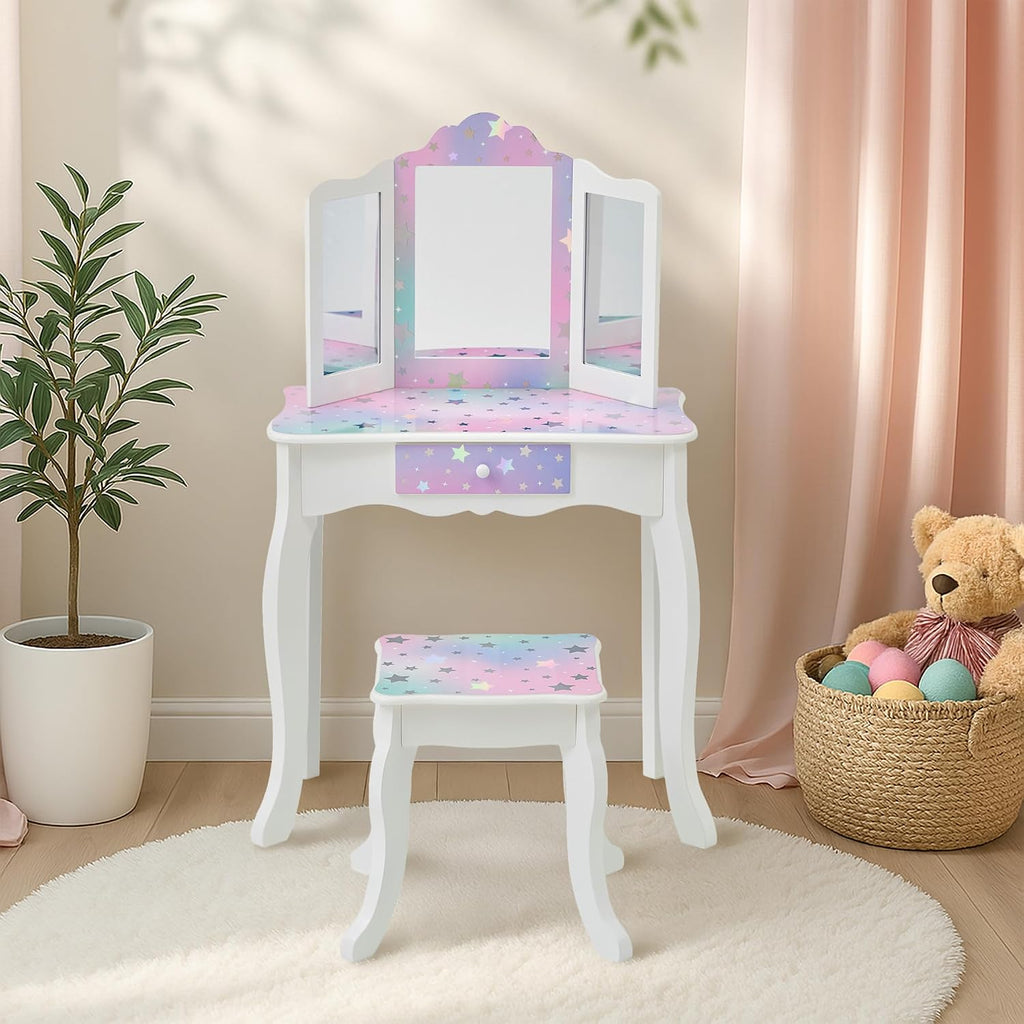 Teamson Kids - Starry Sky Print Gisele Medium Vanity - White/Lavender