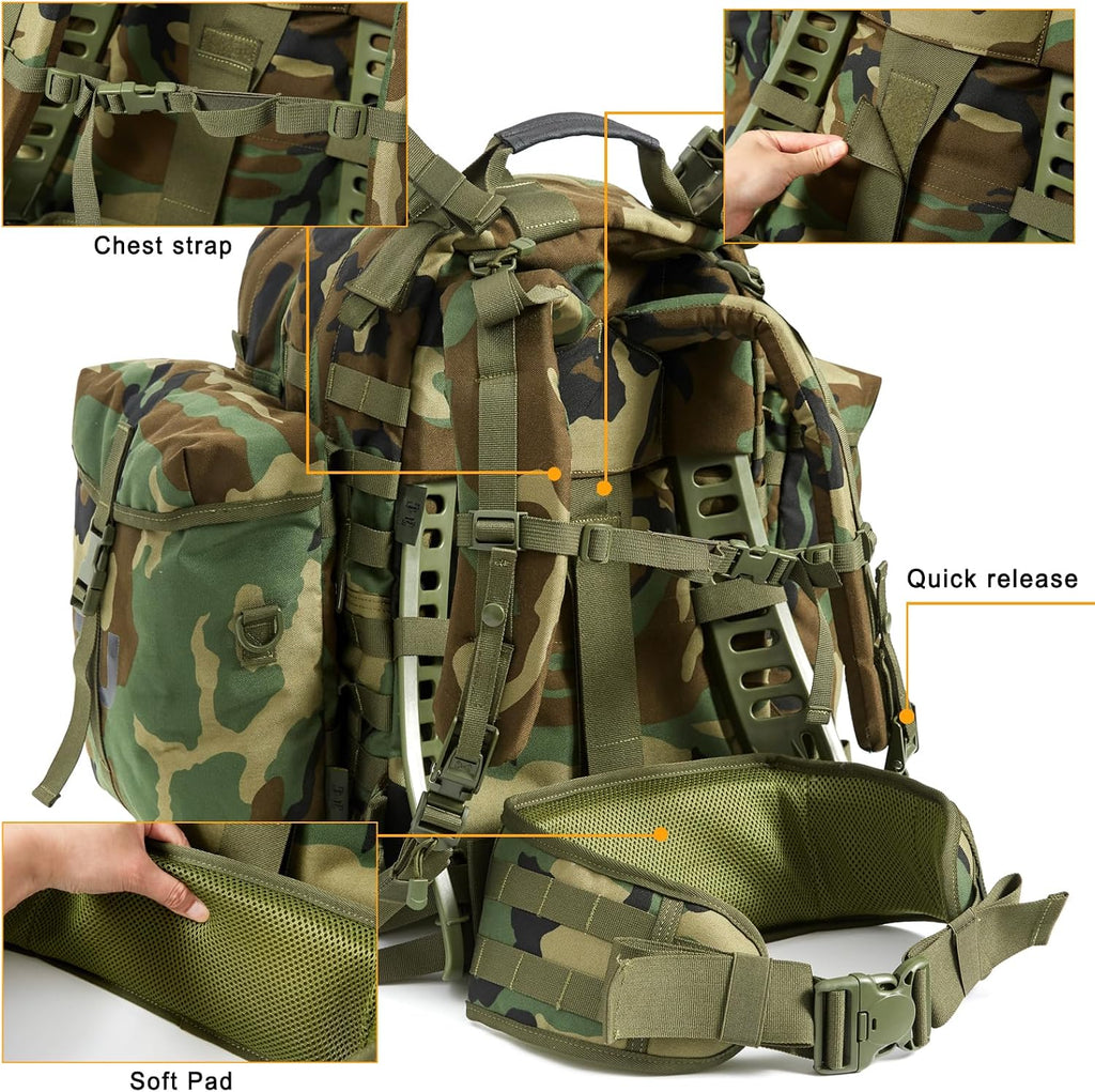 Akmax MOLLE II Medium Rucksack Military Tactical Backpack with Detachable Side Pouches & Upgraded Frame for Enhanced Comfort