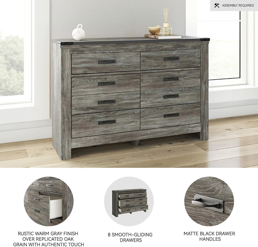 Signature Design by Ashley Frandern Casual Rustic Dresser with 6 Smooth-Gliding Drawers, Meets ASTM International Safety Standards, Wood and Decorative Laminate, Gray