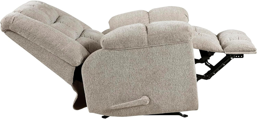 Lexicon Chenille Rocker Reclining Chair for Adults, Rocker Pull Handle Recliner, Nursery Chair for Living Room/Bedroom, High Back, Pillow Top Arms, High Density Foam Cushions, Light Brown