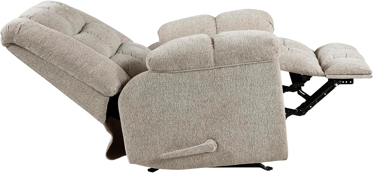 Lexicon Chenille Rocker Reclining Chair for Adults, Rocker Pull Handle Recliner, Nursery Chair for Living Room/Bedroom, High Back, Pillow Top Arms, High Density Foam Cushions, Light Brown
