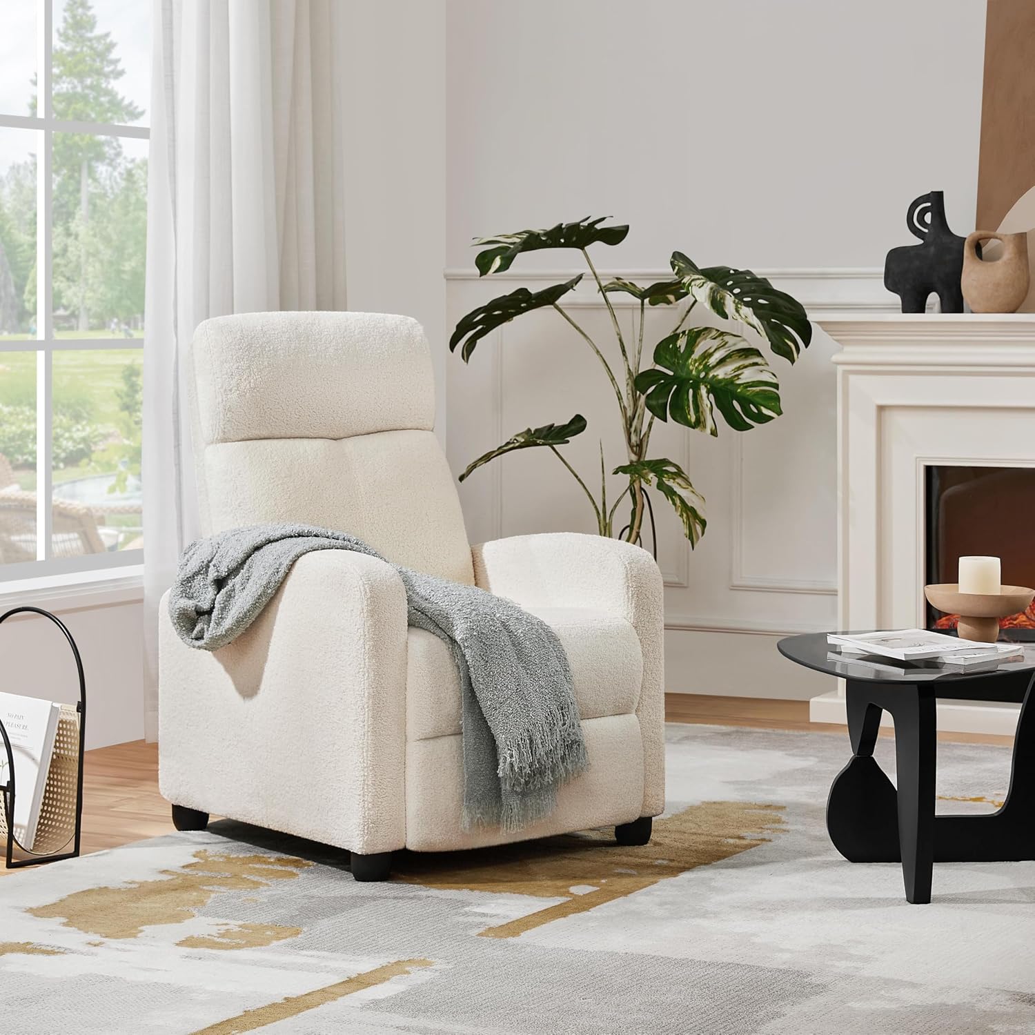 Topeakmart Fabric Recliner Chair Adjustable Modern Single Sofa Chair with Pocket Spring Living Room Bedroom Home Theater Ivory