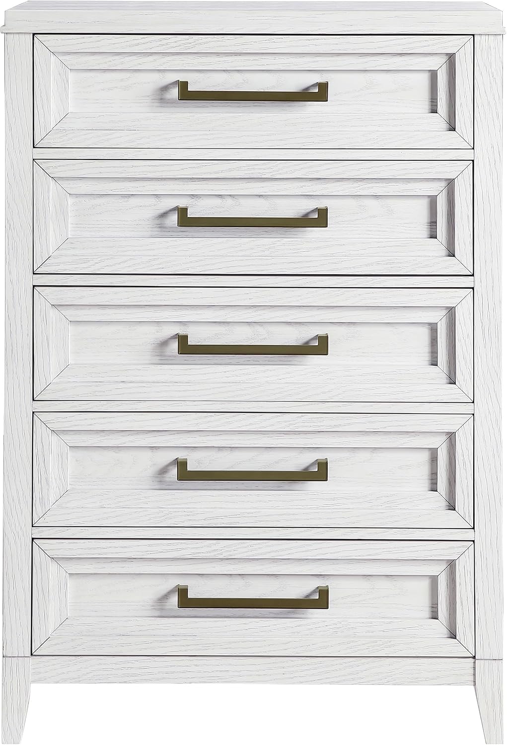 Coaster Home Furnishings - Marielle - Wood - 5-Drawer Chest with Antique Brass-Toned Bar Pulls and Tapered Legs - Transitional - Bedroom - Distressed White - 224845