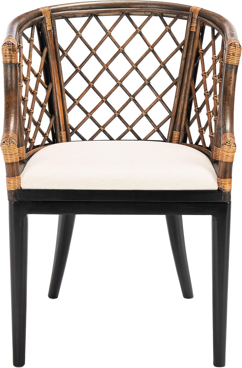 SAFAVIEH Furniture - Carlotta Rattan Arm Chair - Brown & Black - Solid Wood - Coastal Open-Arm Design - Ideal for Living Room, Sunroom, Bedroom (SEA4013C)