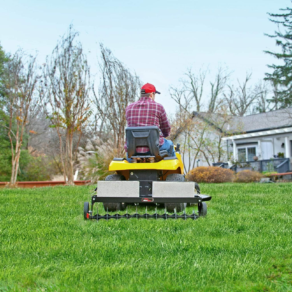 Brinly SAT2-40BH-P Tow Behind Spike Aerator with Transport Wheels, 40' - Hammered Black