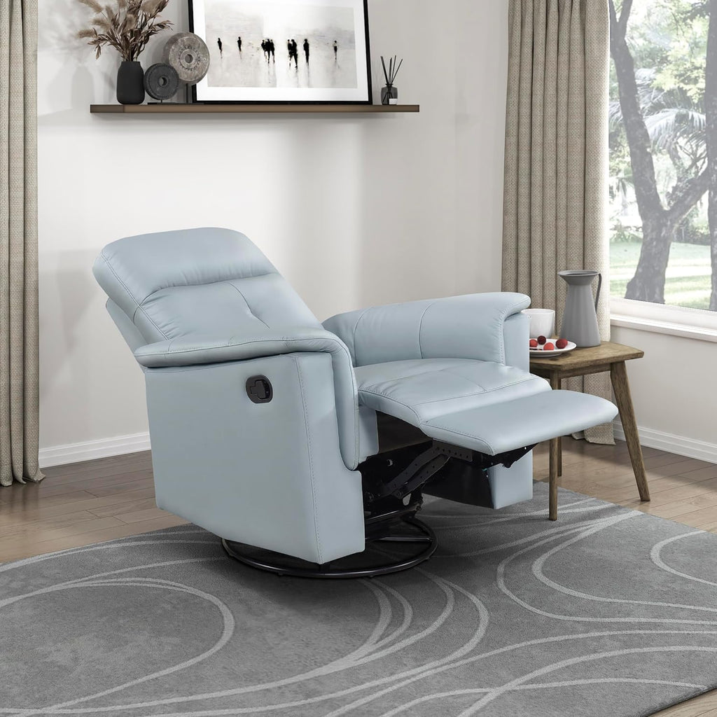 Lexicon Swivel Glider Recliner Chair, Comfy Nursery Glider, Top Grain Leather Match Recliner, Manual Reclining Chair for Living Room/Office/Apartment, Blue