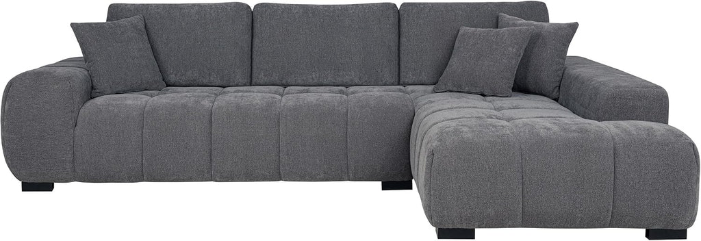 Coaster Home Furnishings - Octavia - Fabric - Upholstered Sectional Sofa with Chaise, Grid Tufting and Accent Pillows - Living Room - Charcoal Grey - 509965