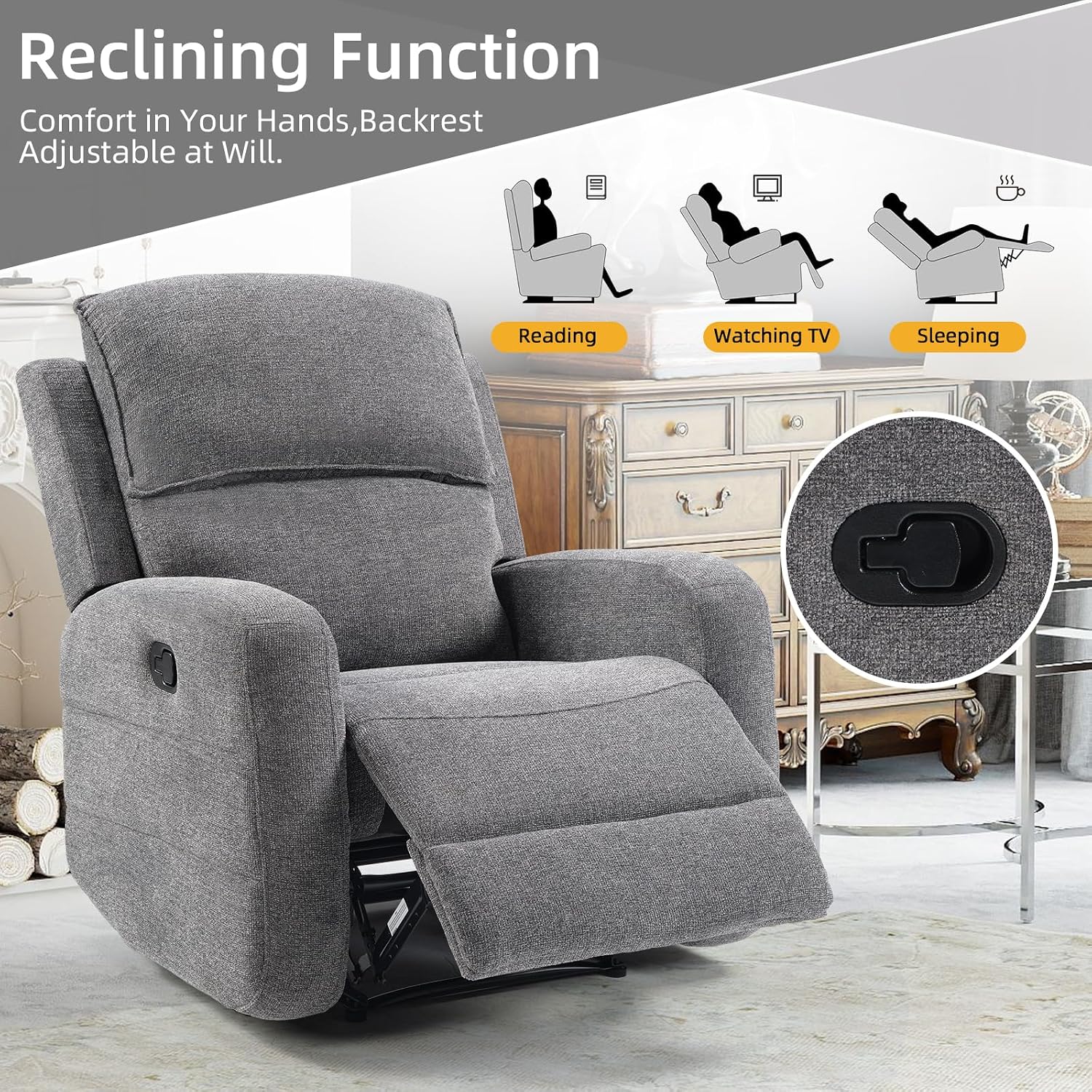 EBELLO Manual Living Room Furniture Reclining Couch Set, Soft Fabric Recliner Chair and Loveseat Sofa Couch for Meeting Room, Overstuffed Backrest(Recliner+Loveseat)