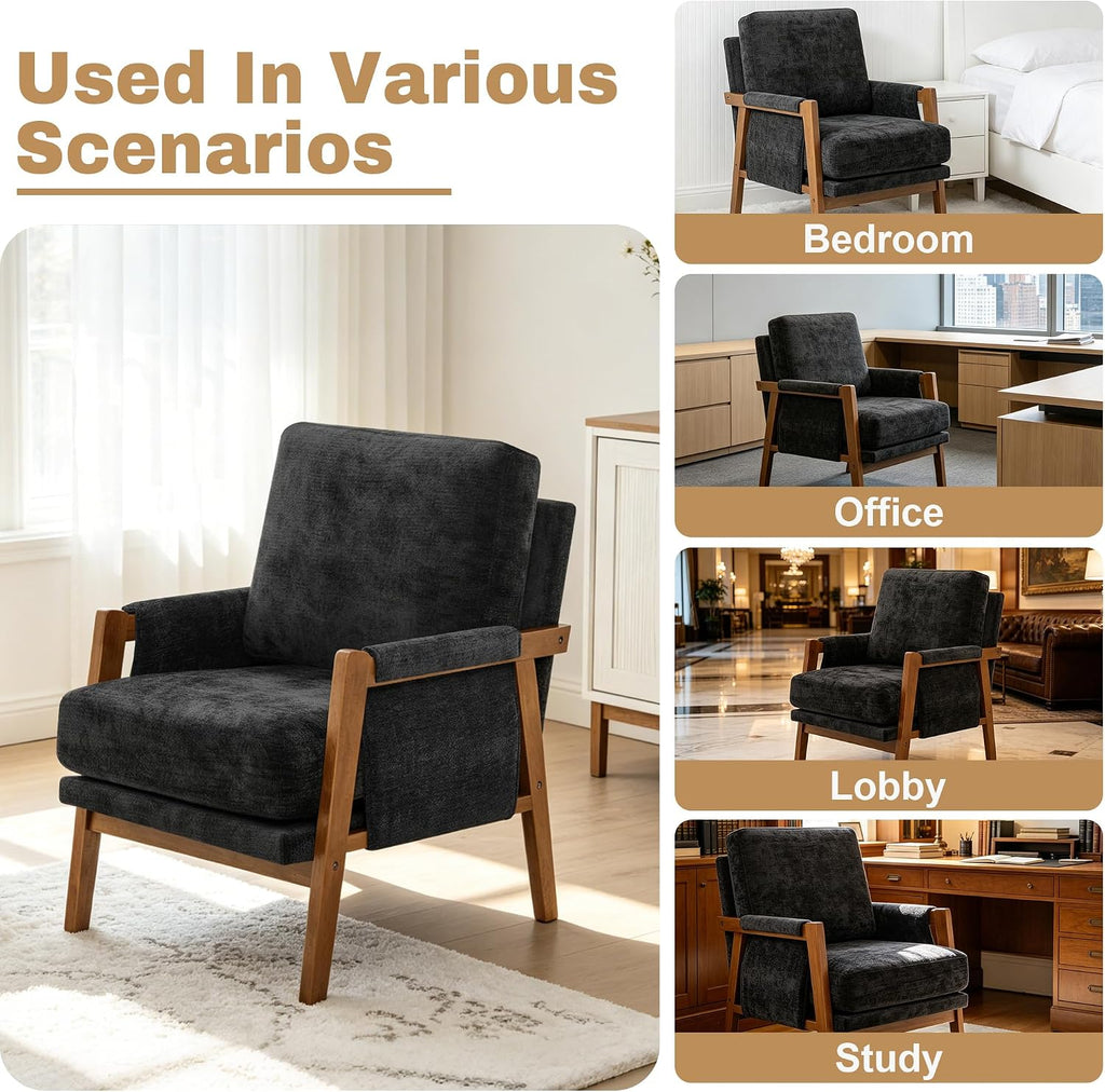 RNKSFX Accent Chairs for Living Room Set of 2, Modern Arm Chairs for Bedroom, Wooden Upholstered Mid Century Accent Chairs, Black