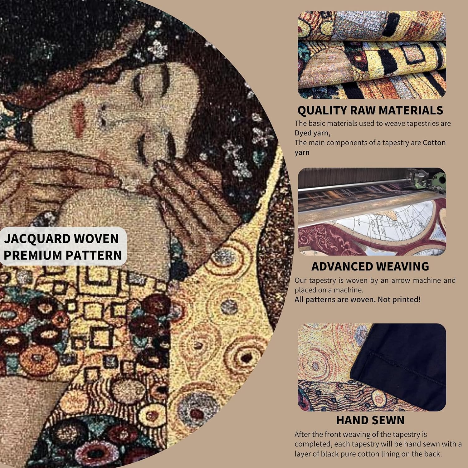 ORIMONY The Kiss by Gustav Klimt Woven Tapestry Wall Hanging, Large Vintage Medieval Tapestry for Room Aesthetic (80L x 54W)