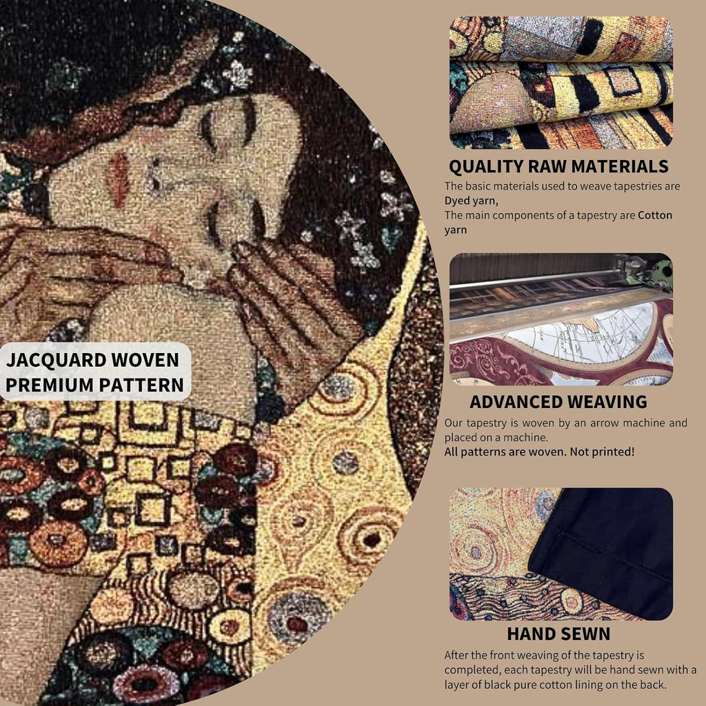 ORIMONY The Kiss by Gustav Klimt Woven Tapestry Wall Hanging, Large Vintage Medieval Tapestry for Room Aesthetic (47L x 27W)