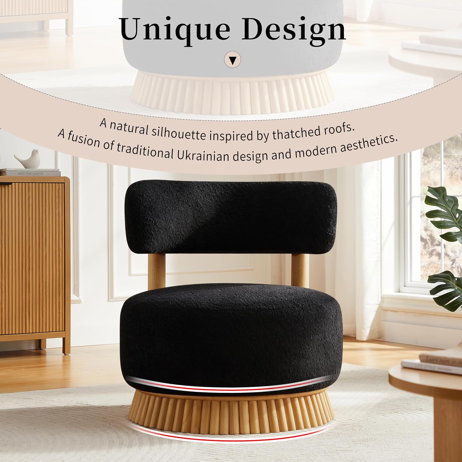 Merax Armless Accent Chairs Set of 2, Modern Farmhouse Comfy Living Room Chairs with Wooden Base Featuring Thatched Roof Rod Design, Cozy Upholstered Chair for Bedroom Room Reading Corners, Black