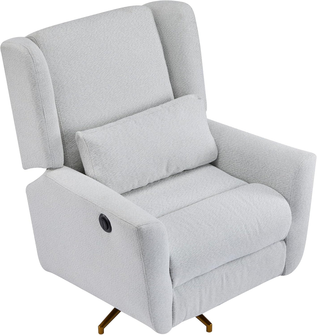 Christopher Knight Home Dolia Fabric Upholstered 360° Swivel Chair, Push-Back Power Recliner Chair, Iron Recliner Sofa with Rotation, Living Room Lounge Sofa, Adjustable Backrest, Gold + Light Grey