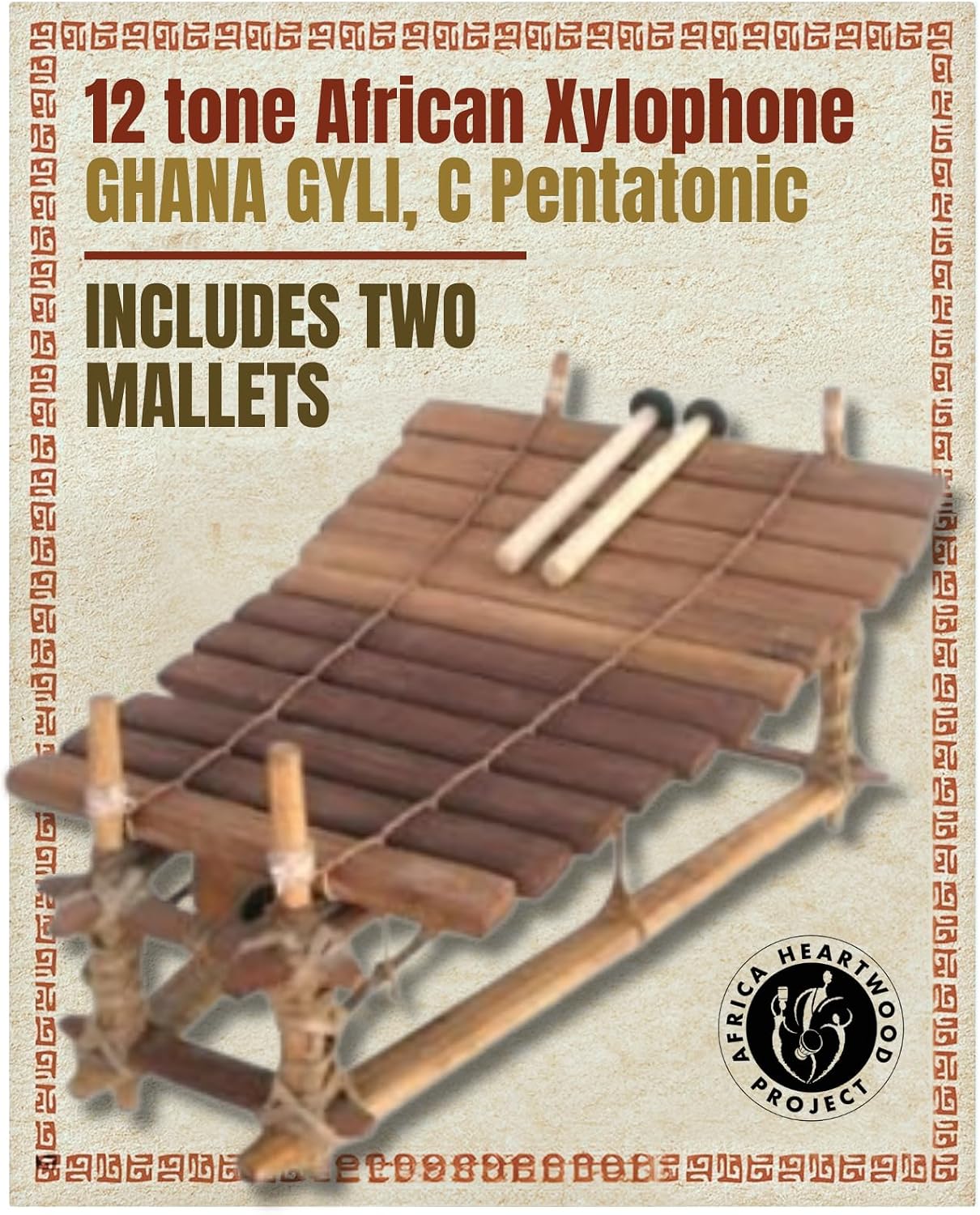 Africa Heartwood Project - Ghana Gyil with Mallets - 12 Key C Pentatonic - Marimba Xylophone Balafon from Ghana