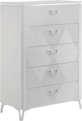 Coaster Home Furnishings - Cassia - Wood - 5-Drawer Chest with Black Felt-Lined Top, V-Patterns Front, U-Shaped Pulls, Tapered Legs and Contemporary Style - Bedroom - White High Gloss - 215795