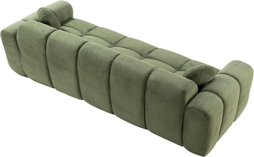 98.4-Inch Oversized Boneless Cloud Couches Deep Seat Foam Sofa Couch with 2 Round Toss Pillows, Luxury Corduroy Upholstered 3 Seat Tufted Loveseat, Cloud Sofa in a Box
