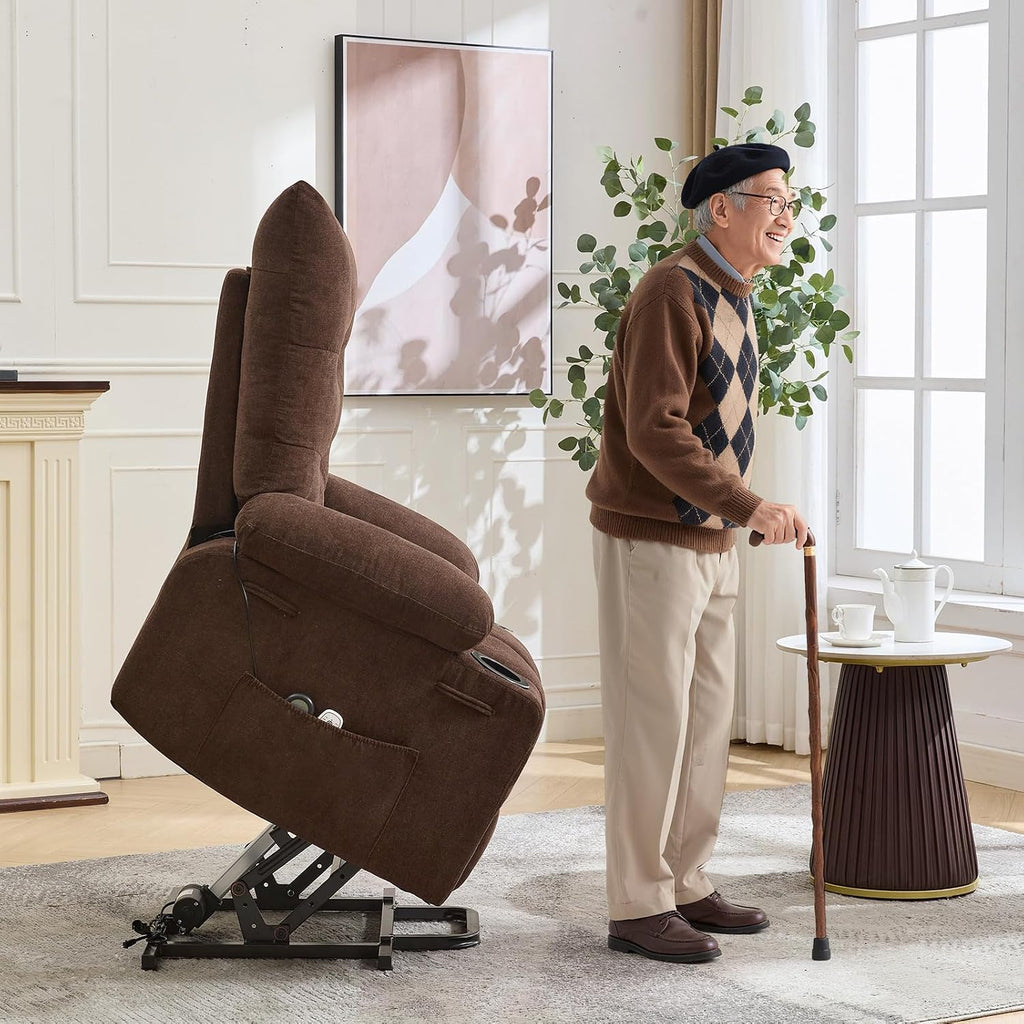 Power Lift Recliner Chair for Elderly - Electric Massage & Heat Recliner with 45° Assist Stand, Living Room Sofa for Small Space Furniture, Swivel Rocker with Cup Holders, Reclining Lounge for Adults