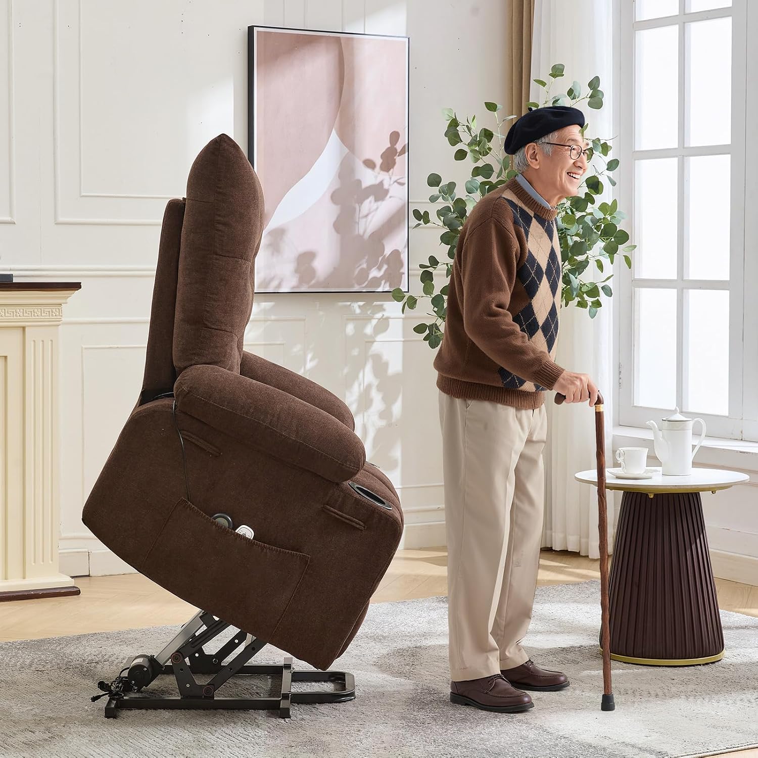 Power Lift Recliner Chair for Elderly - Electric Massage & Heat Recliner with 45° Assist Stand, Living Room Sofa for Small Space Furniture, Swivel Rocker with Cup Holders, Reclining Lounge for Adults