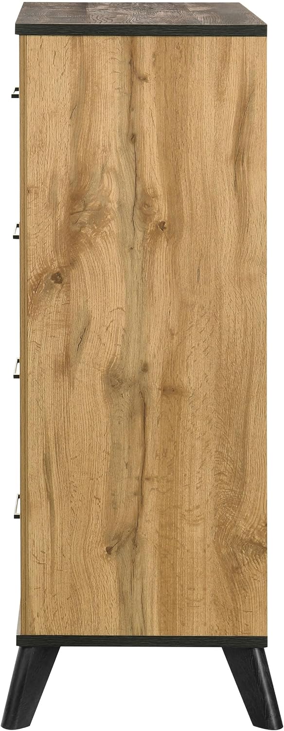 Coaster Home Furnishings - Kaywood - Wood - 4-Drawer Chest with Matte Black Handles, English Dovetail Joinery and Center Metal Glides - Mid-Century Modern - Bedroom - Natural Pine - 225005