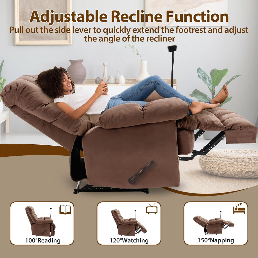Manual Adjustable Oversized Recliner Chair with Phone Holder, Extra Large Recliner for Heavy Duty Adults 400lbs, Big Man Recliners for Living Room, Nursery, RV