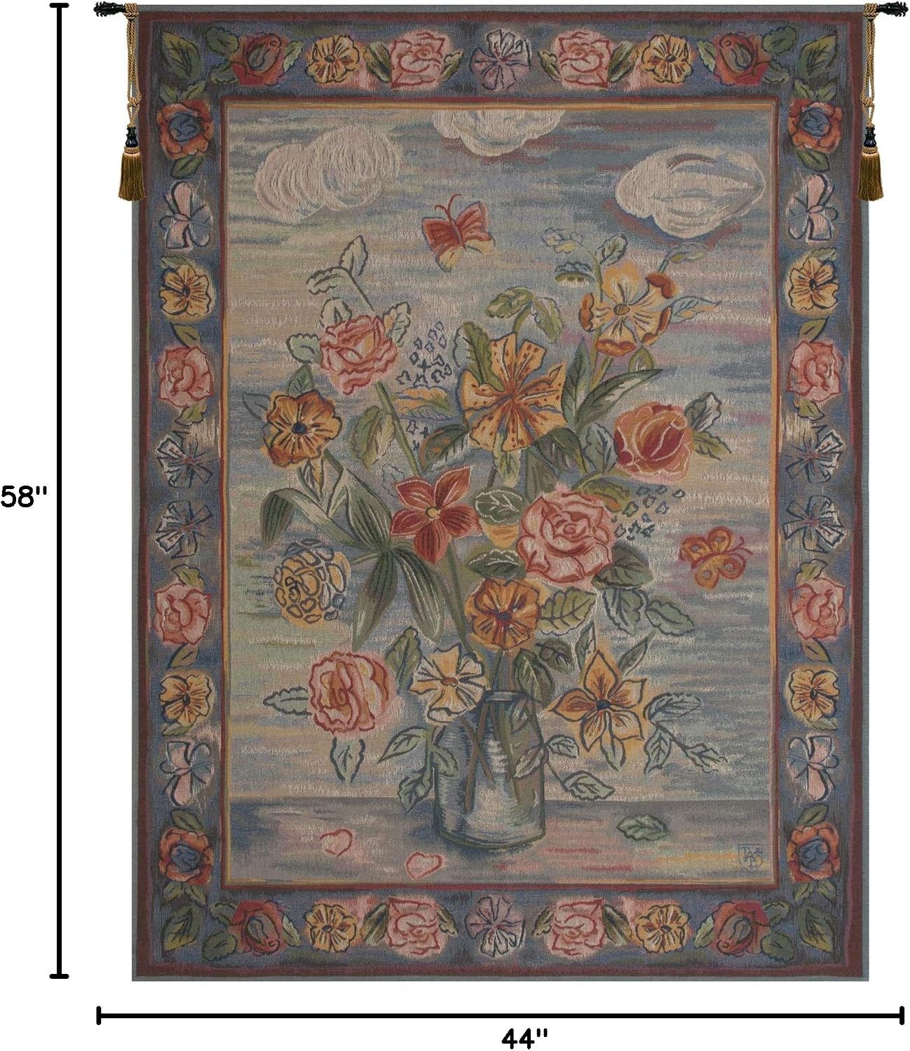 C Charlotte Home Furnishings Inc Modern Style Bouquet French Tapestry Wall Hanging Viscose Cotton and Polyester Blend Art 58x44 Inch Home Decor Accent