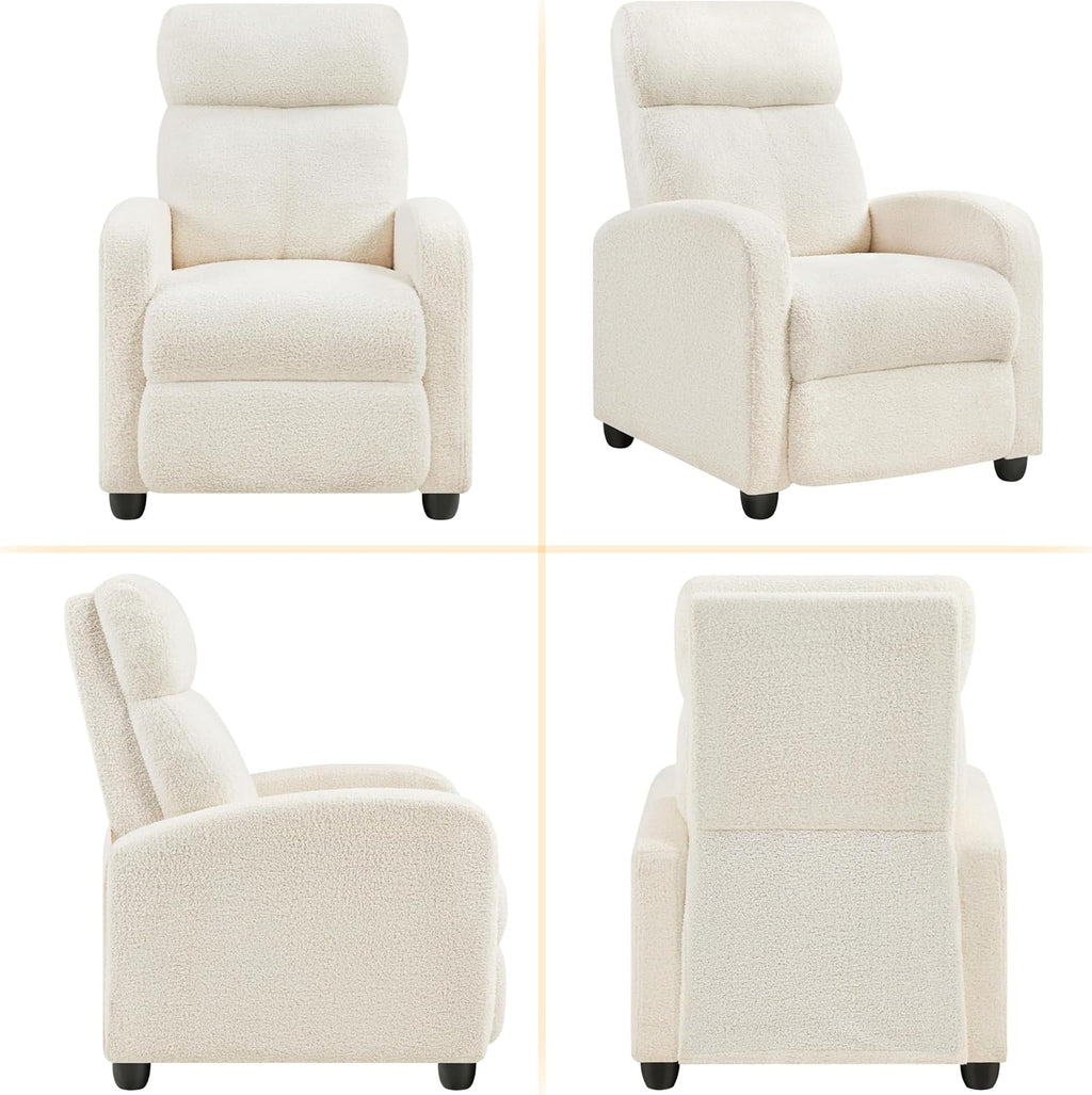 Topeakmart Fabric Recliner Chair Adjustable Modern Single Sofa Chair with Pocket Spring Living Room Bedroom Home Theater Ivory