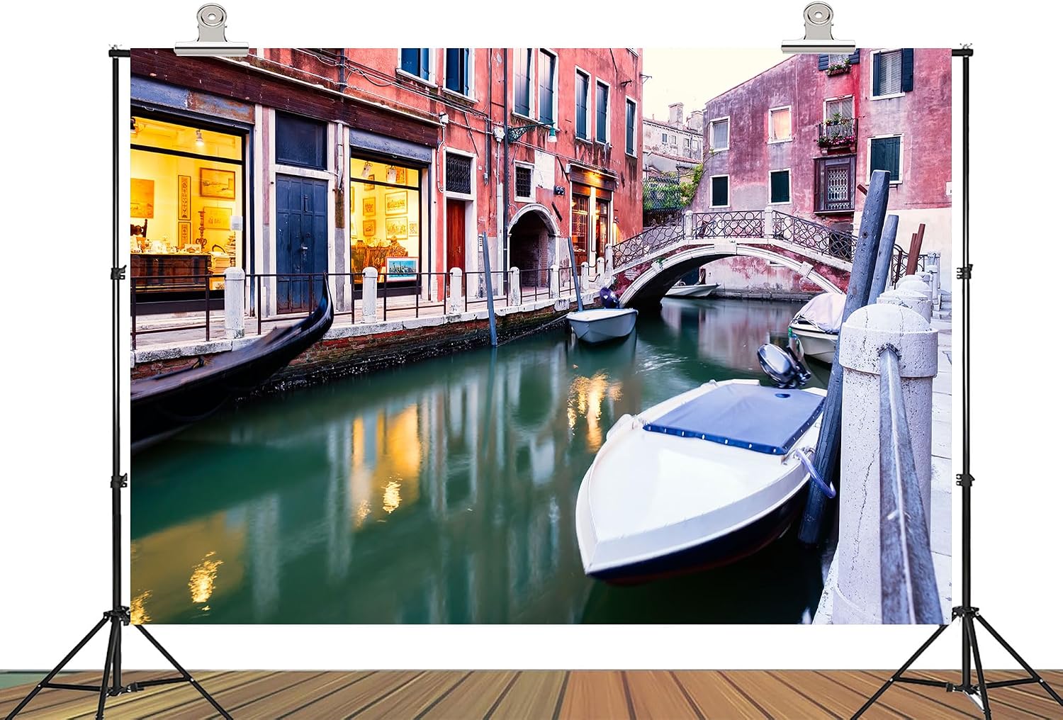 20x10ft Fabric Venice Narrow Canal Backdrop Colorful Buildings Gondola Background for Italian Travel Themed Party Decorations Balcony Wall Hanging Tapestry Photo Shoot Studio Props