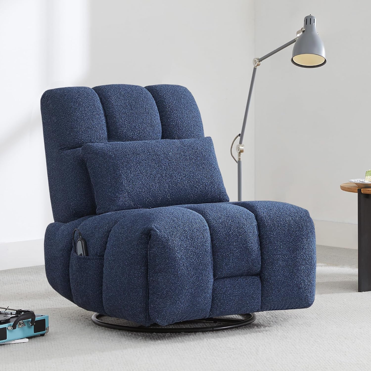 Watson & Whitely Oversized Power Recliner Chair for Adults, Swivel Rocker Recliner Chair with Lumbar Support, Ultra-Comfy Glider Recliner for Living Room Theater Seating Single Sofa, Navy